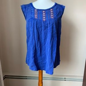 Lucky Brand Embroidered Washed Peasant Top